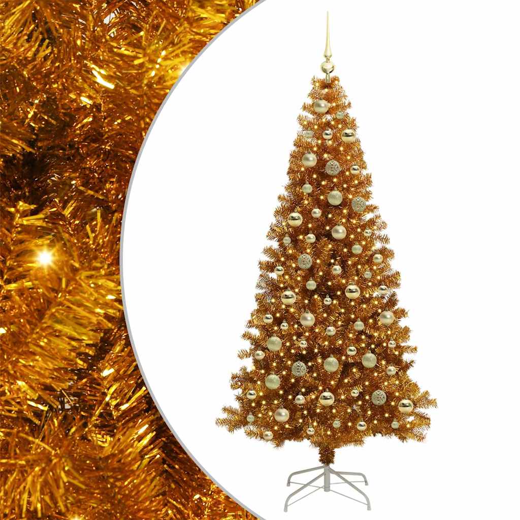 Juletre med 300 LED med stativ Gull 210 cm PET