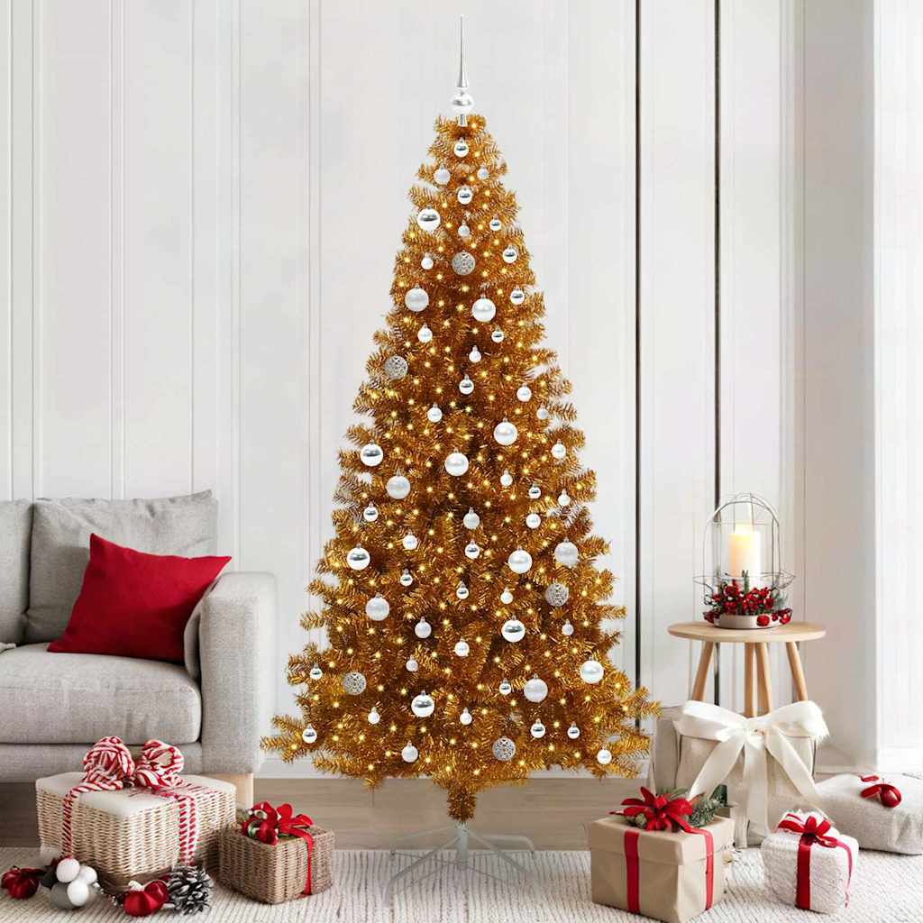 Juletre med 300 LED med stativ Gull 210 cm PET
