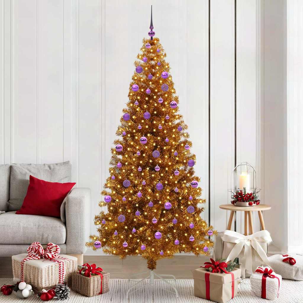 Juletre med 300 LED med stativ Gull 210 cm PET