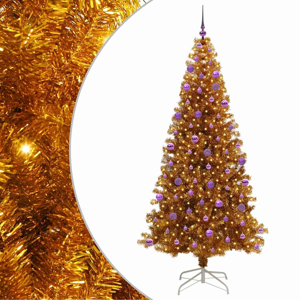 Juletre med 300 LED med stativ Gull 210 cm PET