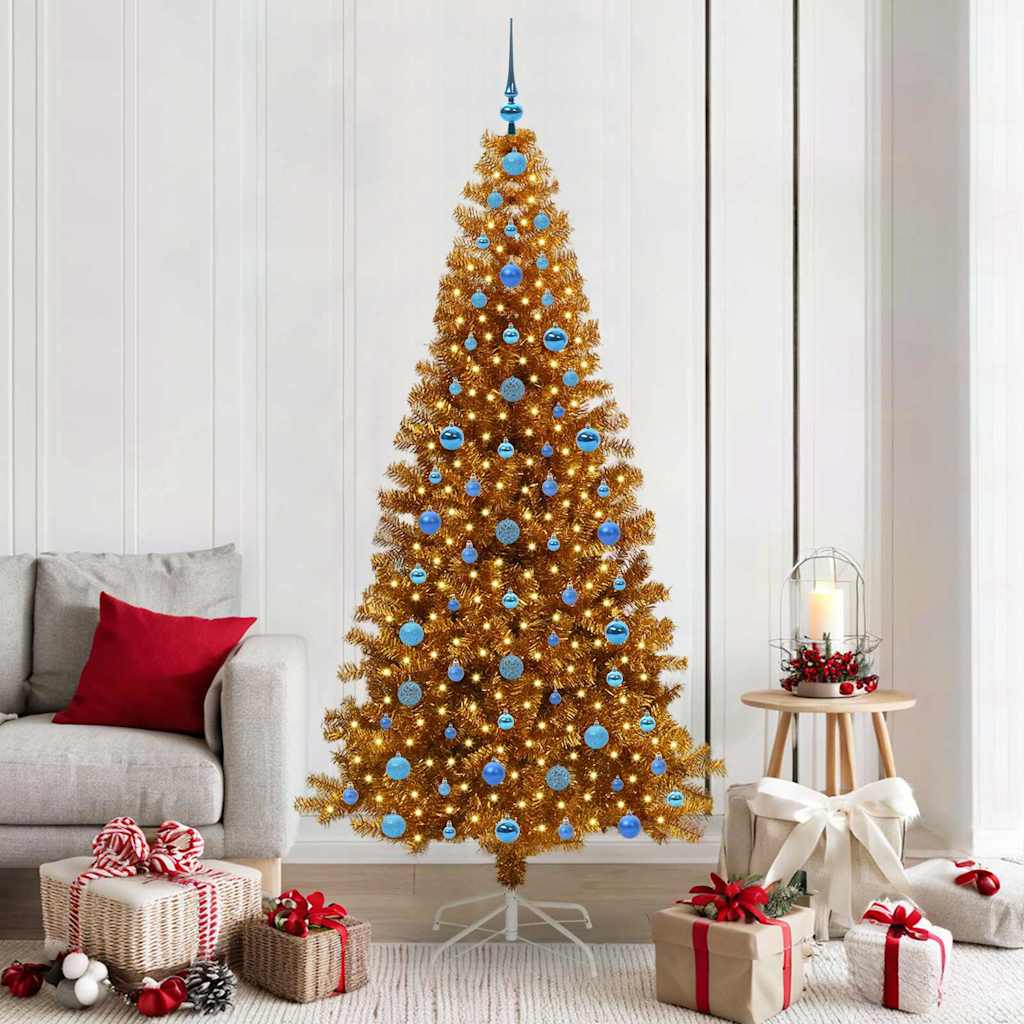 Juletre med 300 LED med stativ Gull 210 cm PET