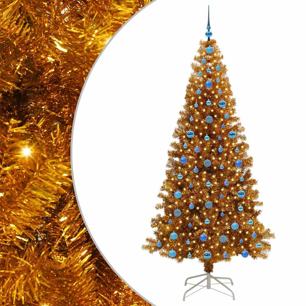 Juletre med 300 LED med stativ Gull 210 cm PET