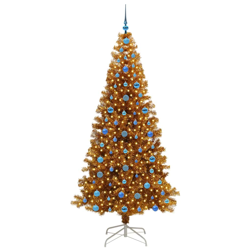 Juletre med 300 LED med stativ Gull 210 cm PET