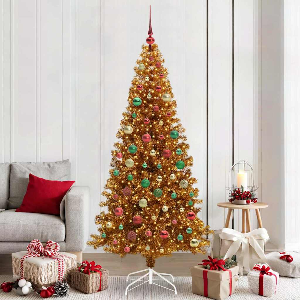 Juletre med 300 LED med stativ Gull 210 cm PET