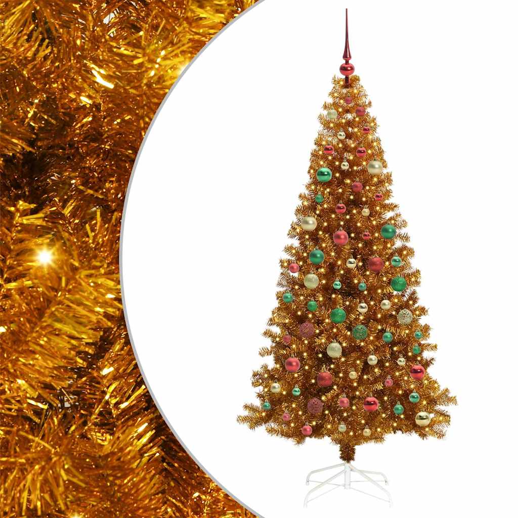 Juletre med 300 LED med stativ Gull 210 cm PET