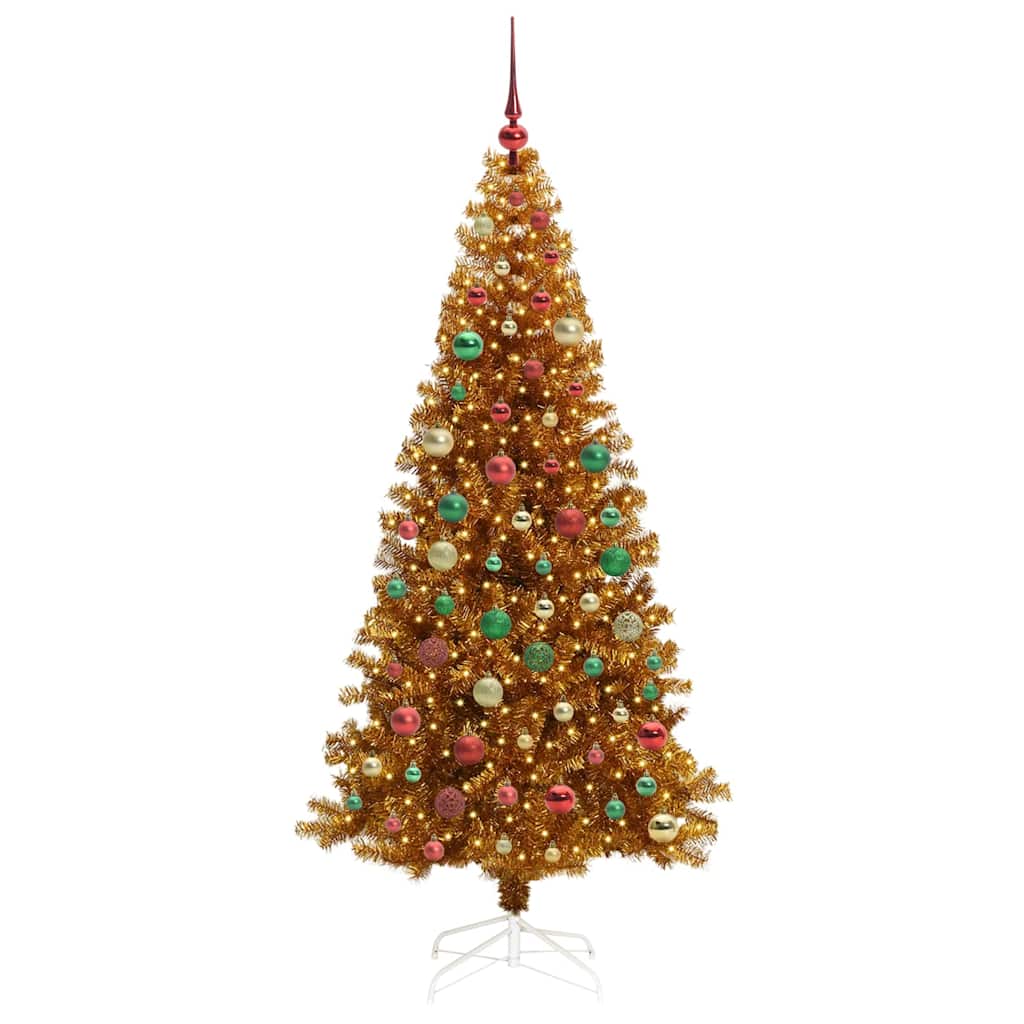 Juletre med 300 LED med stativ Gull 210 cm PET