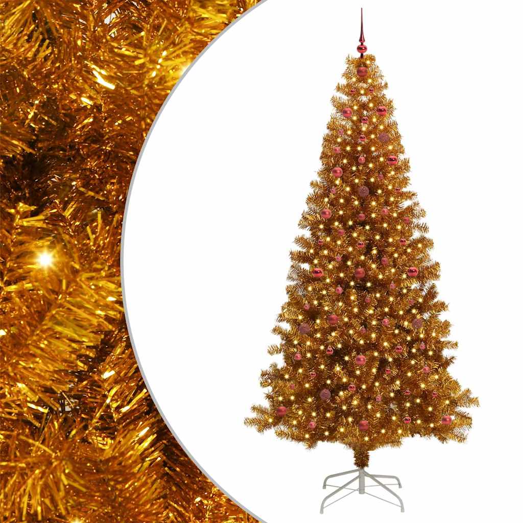 Juletre med 300 LED med stativ Gull 240 cm PET