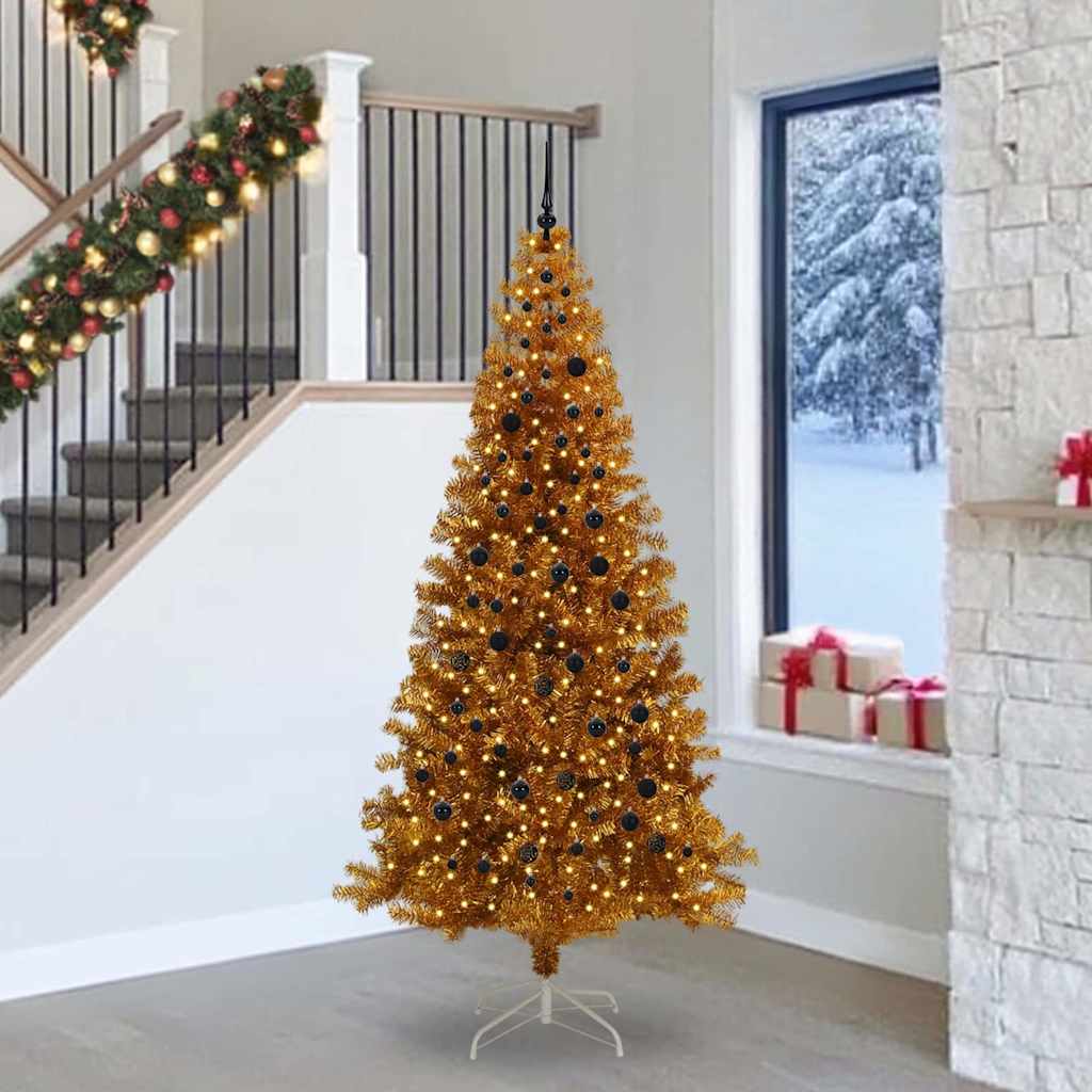 Juletre med 300 LED med stativ Gull 240 cm PET