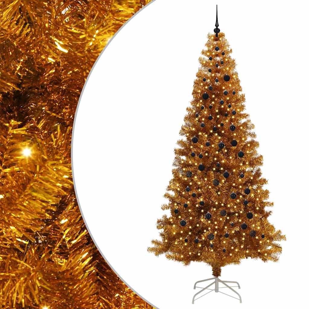Juletre med 300 LED med stativ Gull 240 cm PET