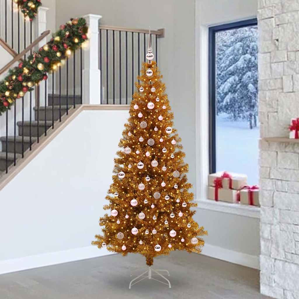 Juletre med 300 LED med stativ Gull 240 cm PET