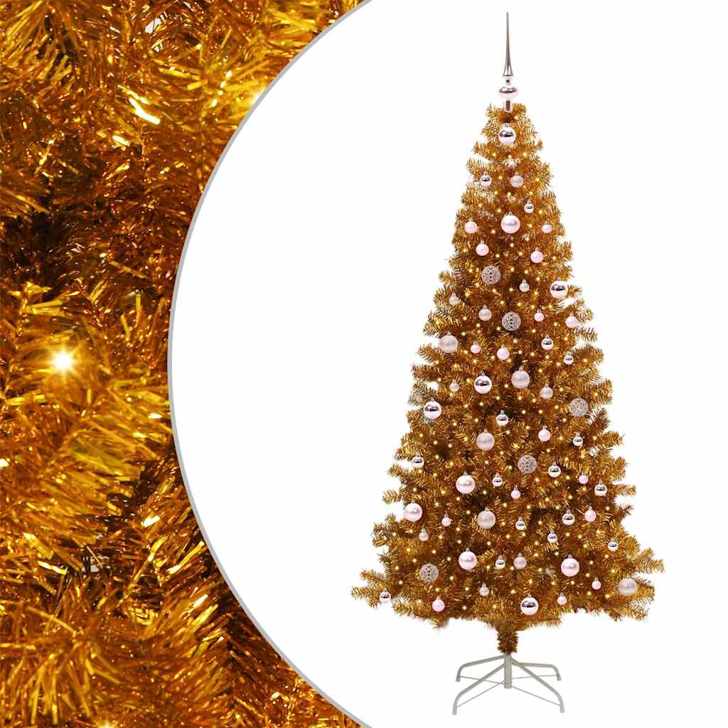 Juletre med 300 LED med stativ Gull 240 cm PET