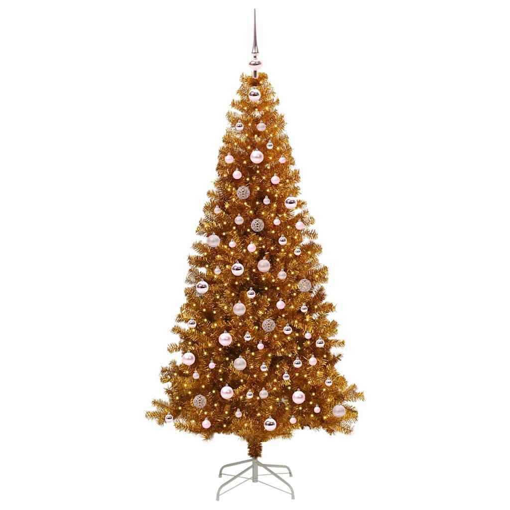 Juletre med 300 LED med stativ Gull 240 cm PET