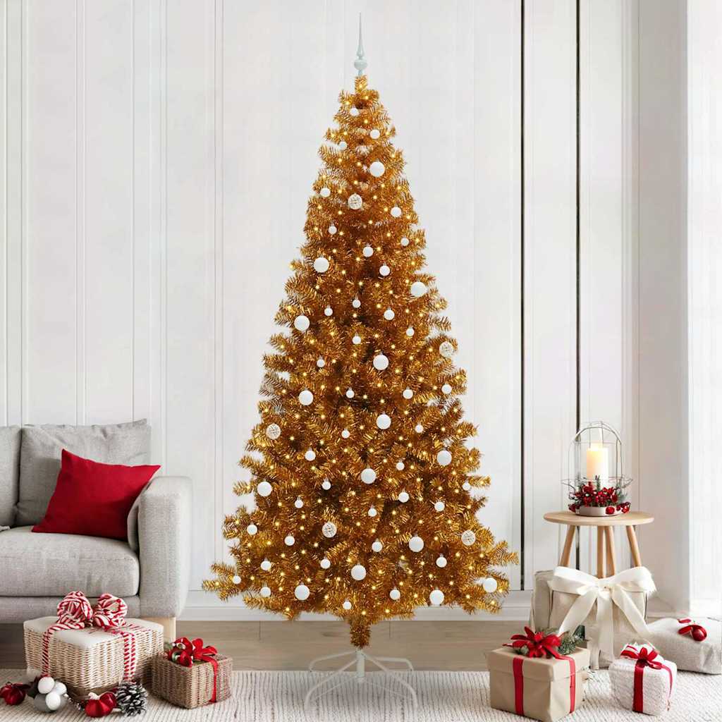 Juletre med 300 LED med stativ Gull 240 cm PET