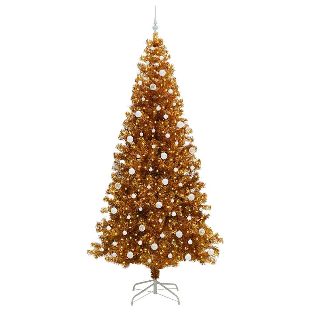 Juletre med 300 LED med stativ Gull 240 cm PET