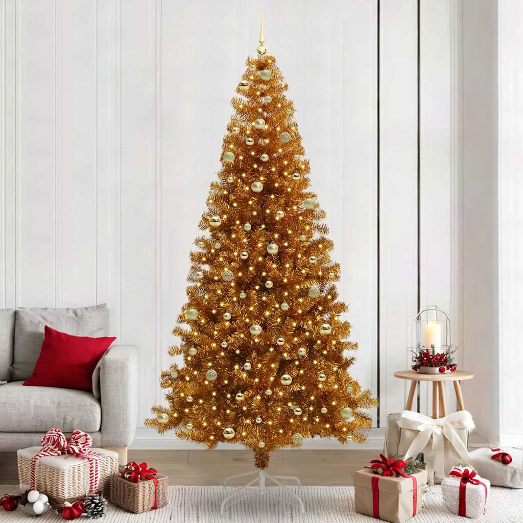 Juletre med 300 LED med stativ Gull 240 cm PET