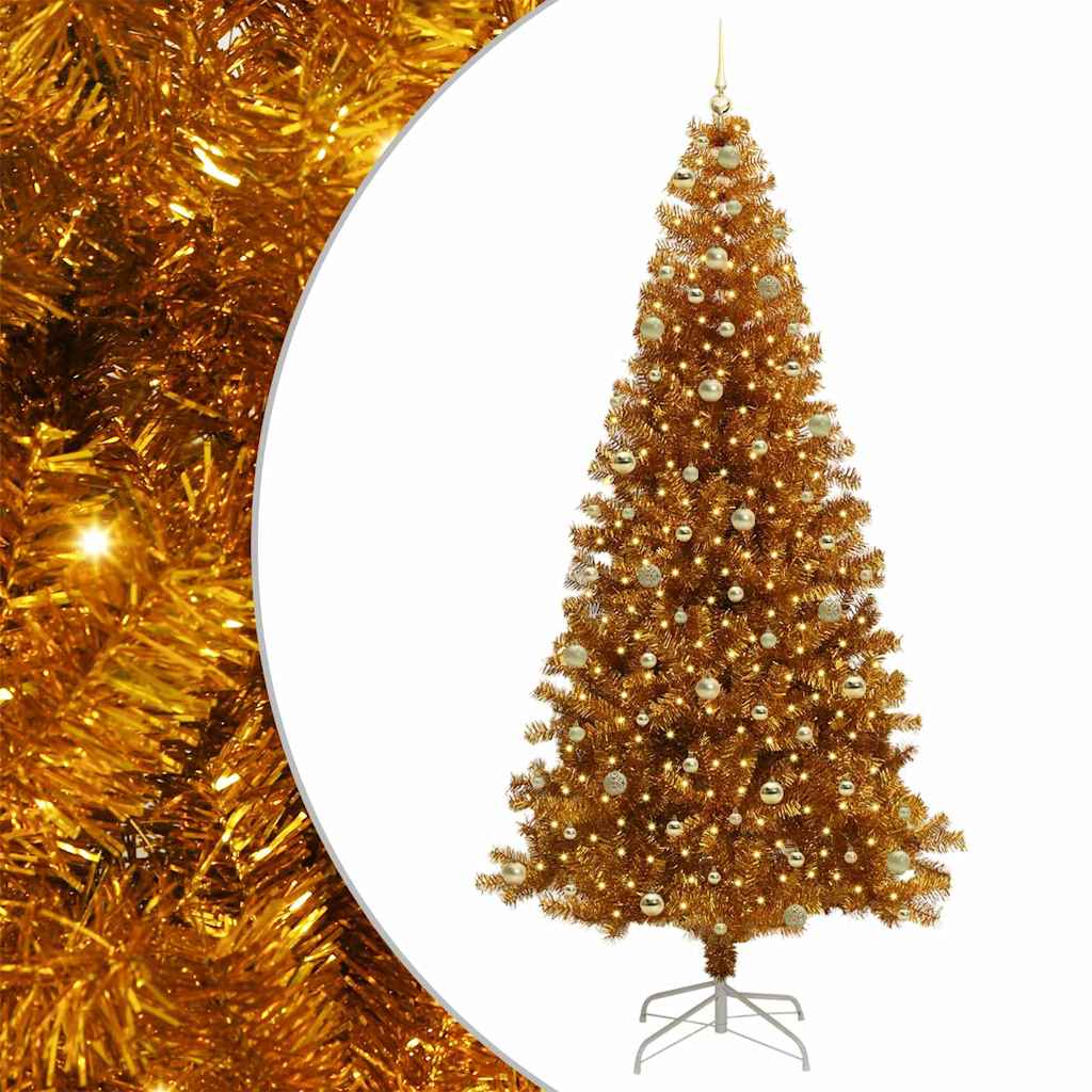 Juletre med 300 LED med stativ Gull 240 cm PET