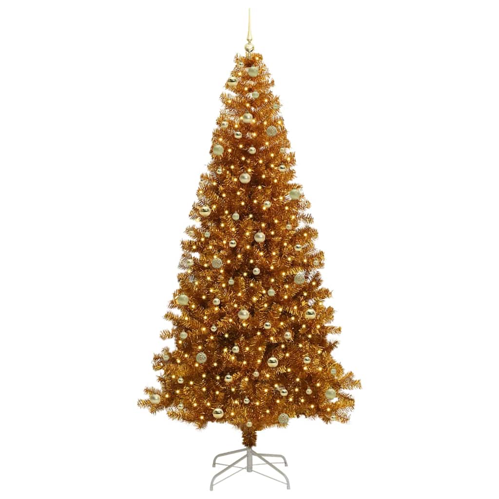 Juletre med 300 LED med stativ Gull 240 cm PET