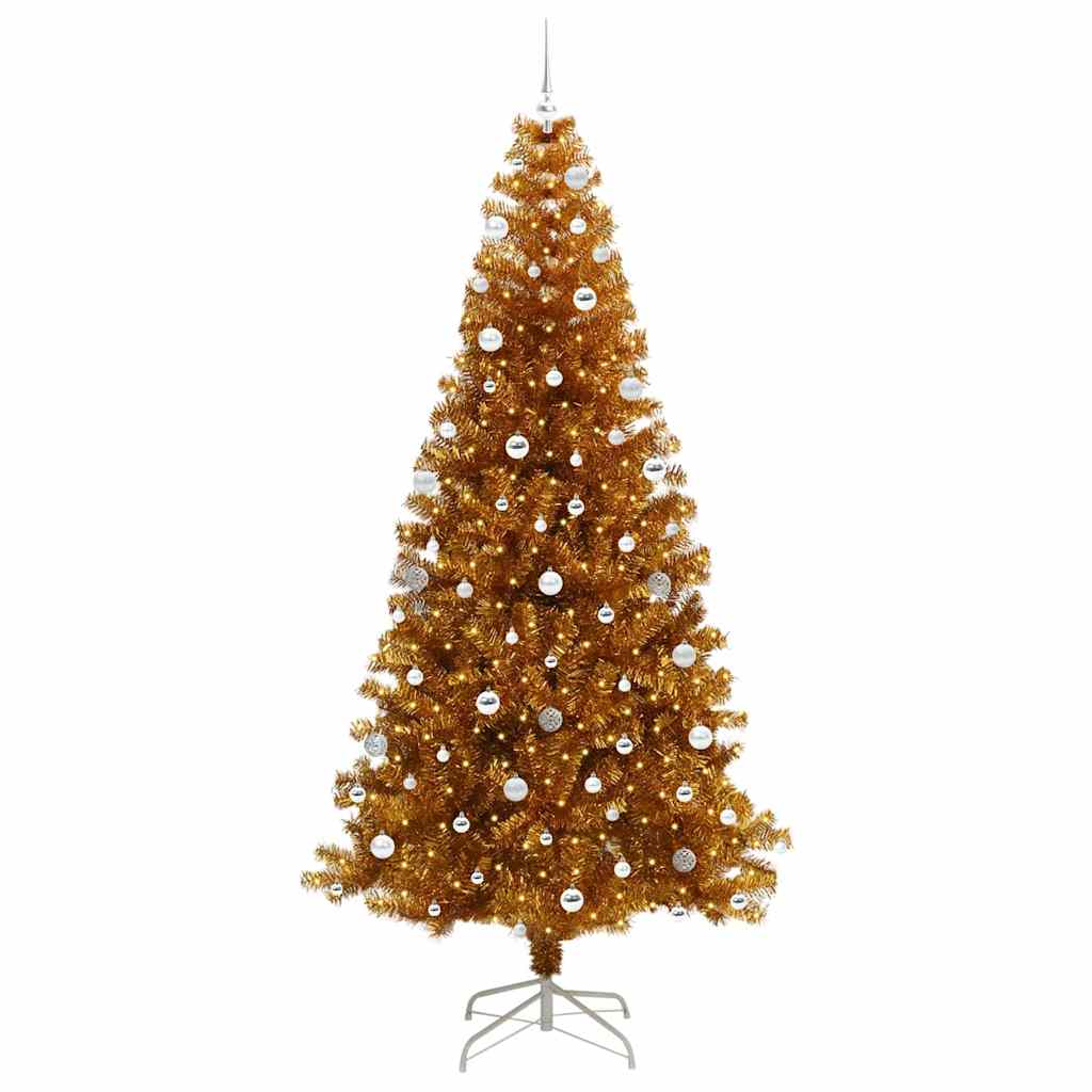 Juletre med 300 LED med stativ Gull 240 cm PET