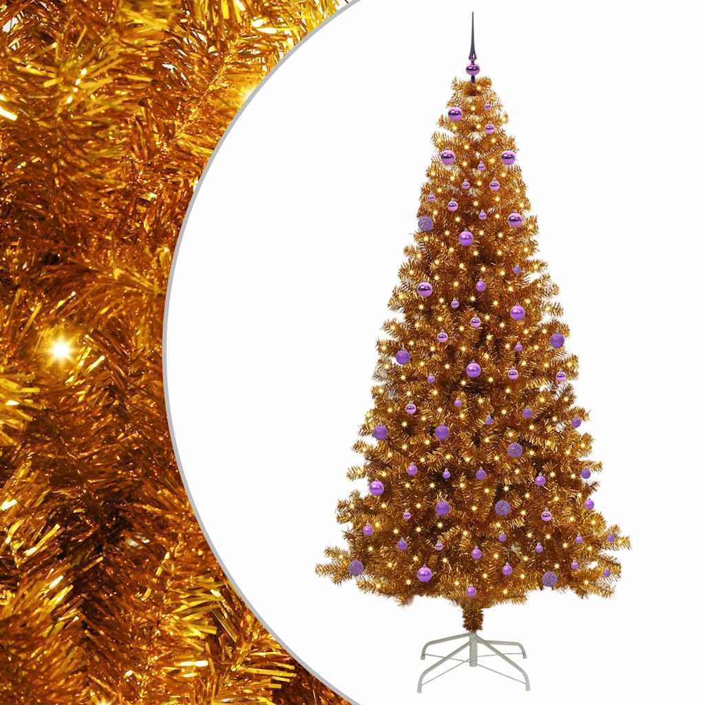 Juletre med 300 LED med stativ Gull 240 cm PET