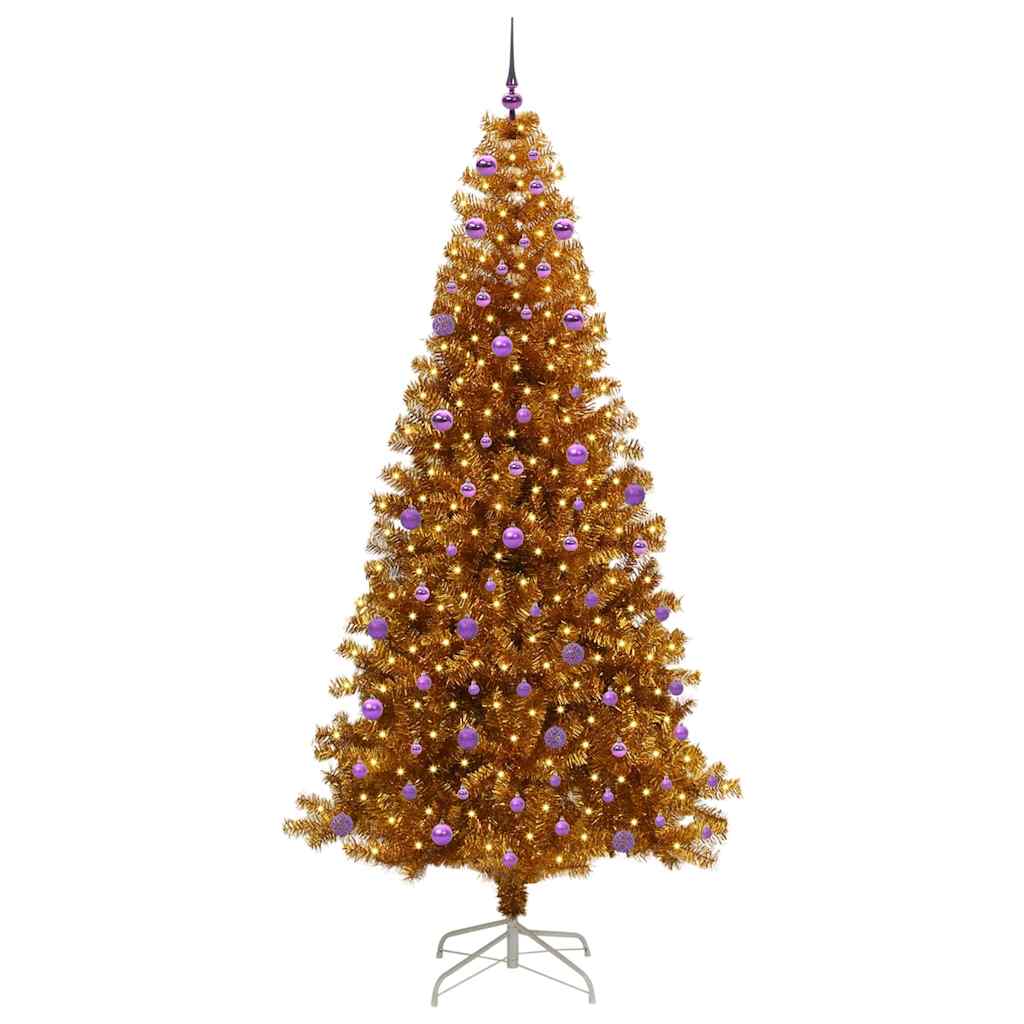 Juletre med 300 LED med stativ Gull 240 cm PET