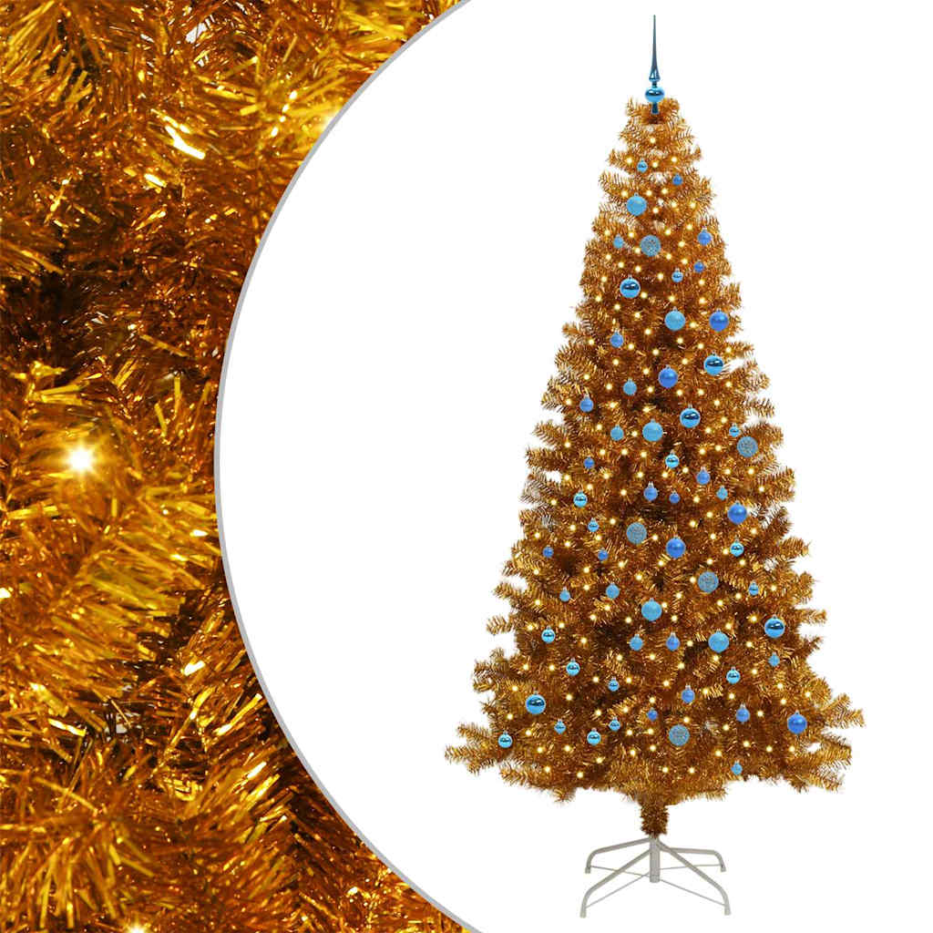 Juletre med 300 LED med stativ Gull 240 cm PET