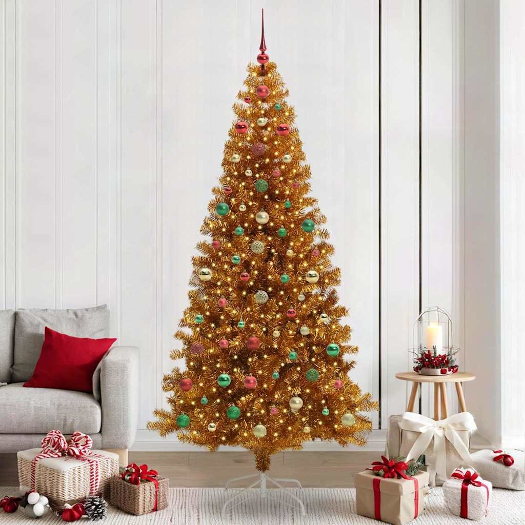 Juletre med 300 LED med stativ Gull 240 cm PET