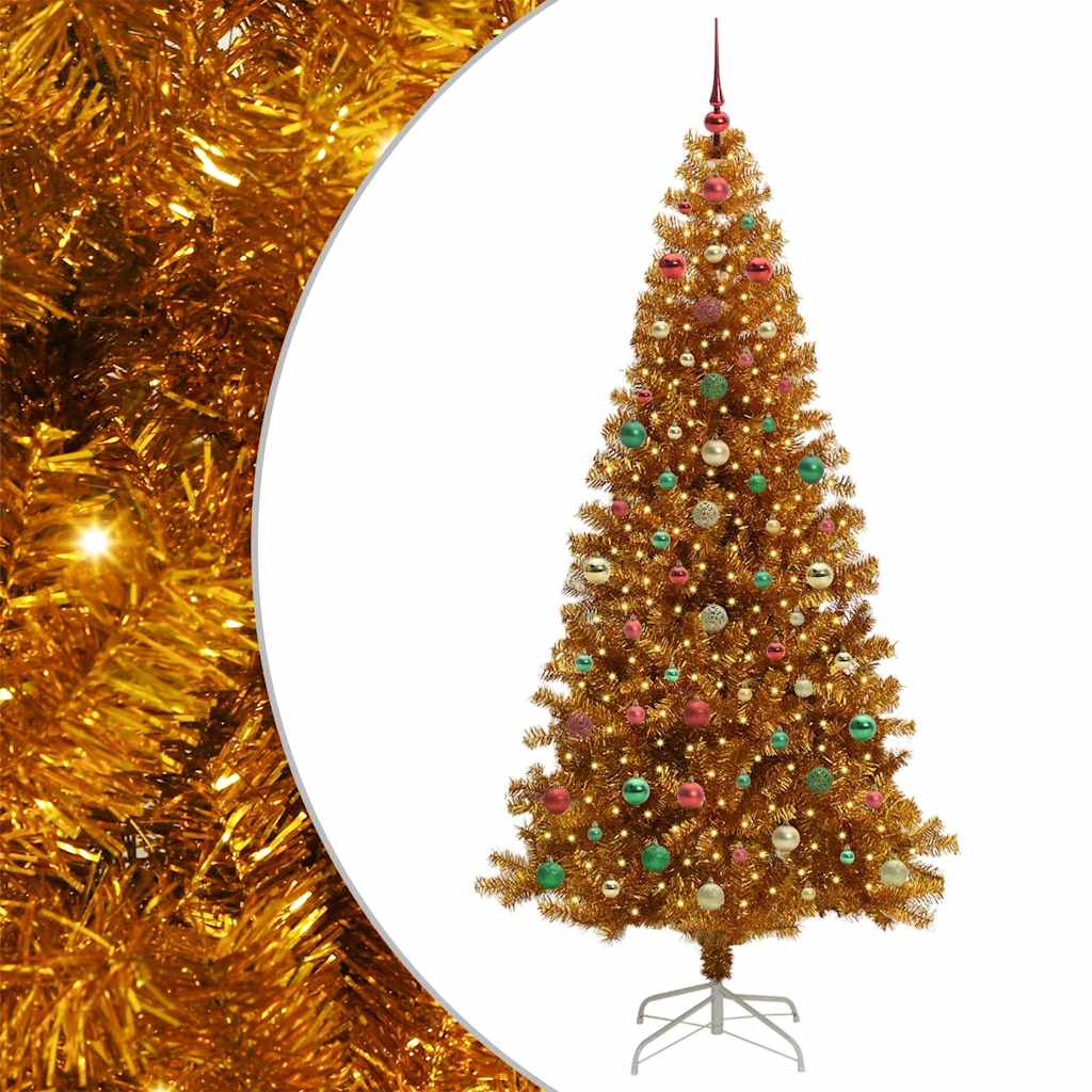 Juletre med 300 LED med stativ Gull 240 cm PET