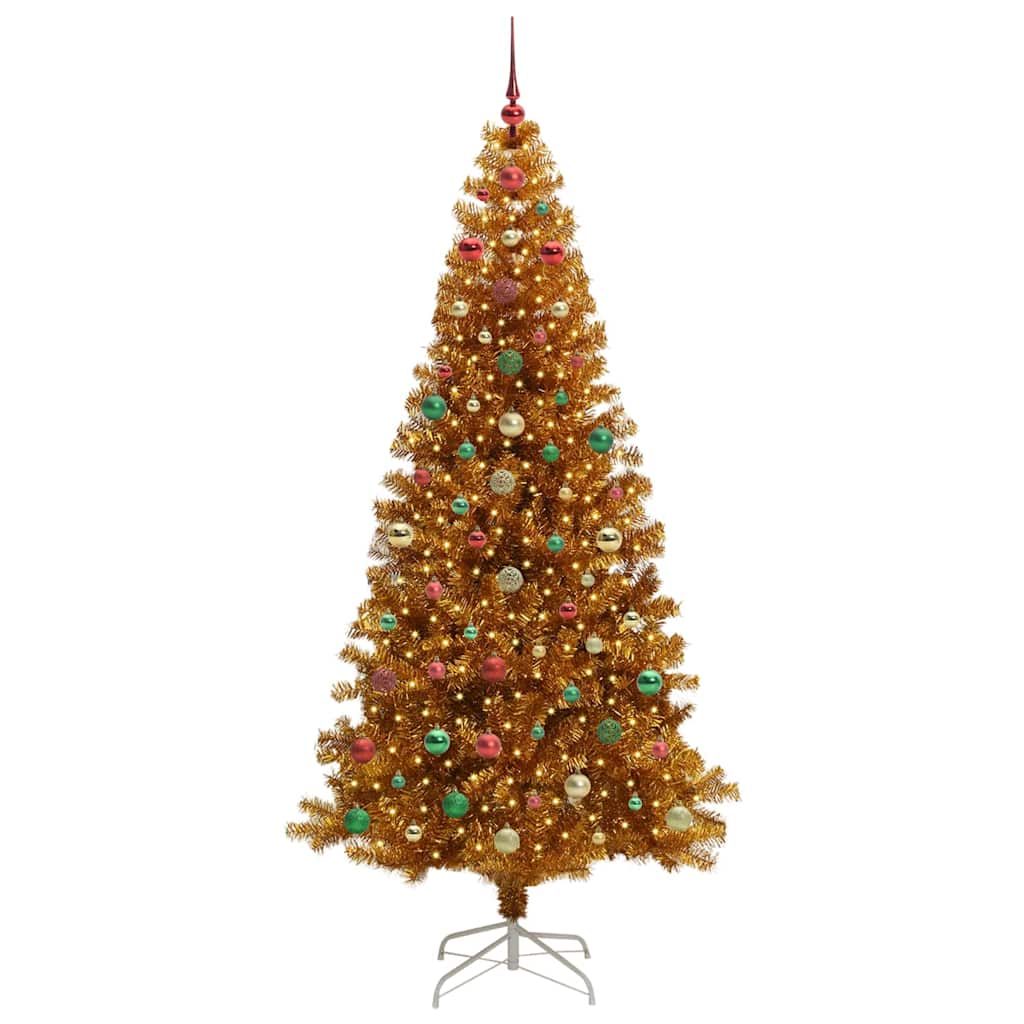 Juletre med 300 LED med stativ Gull 240 cm PET