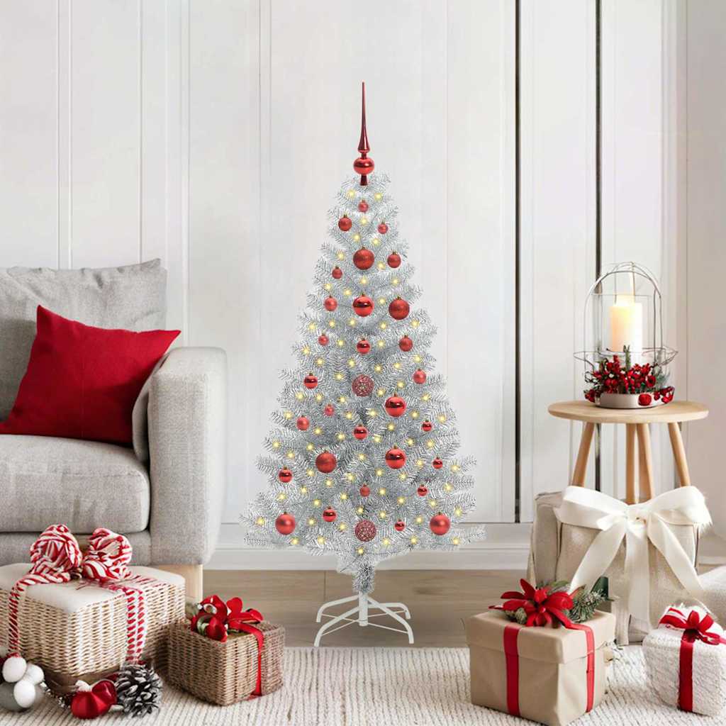 Juletre med 150 LED med stativ sølv 120 cm PET