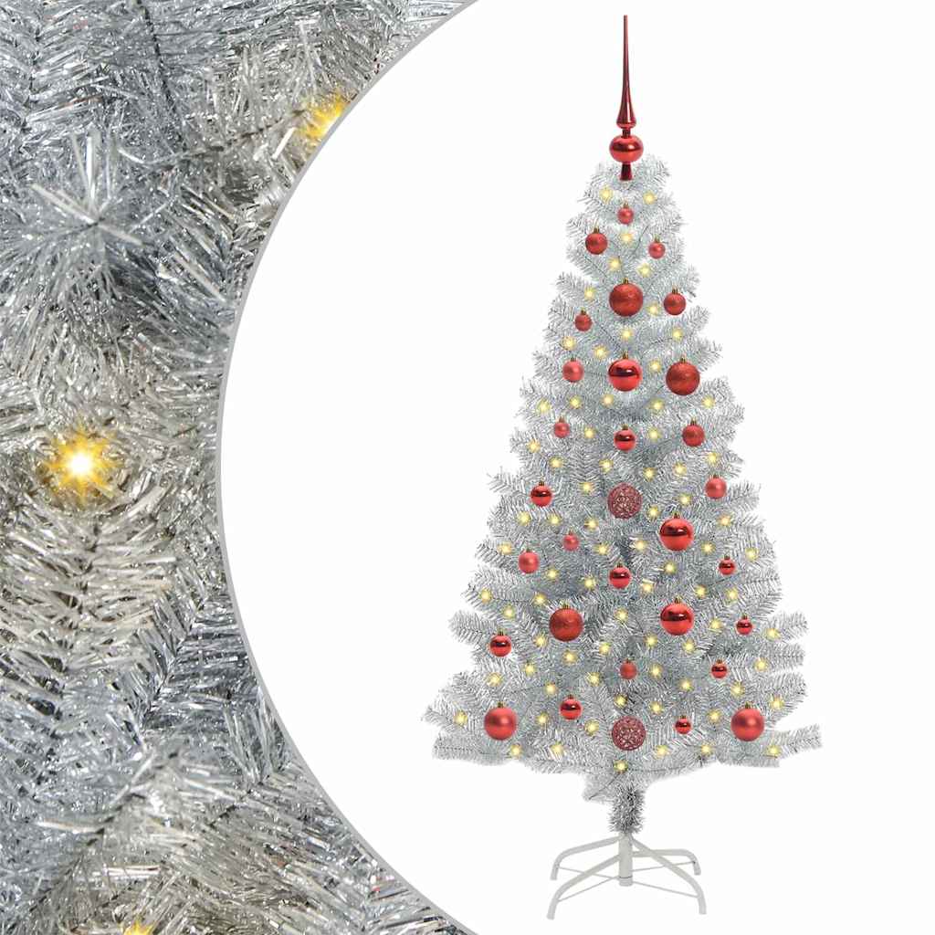 Juletre med 150 LED med stativ sølv 120 cm PET