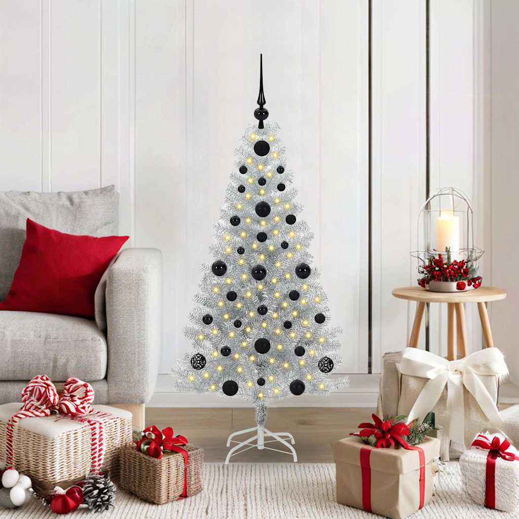 Juletre med 150 LED med stativ sølv 120 cm PET