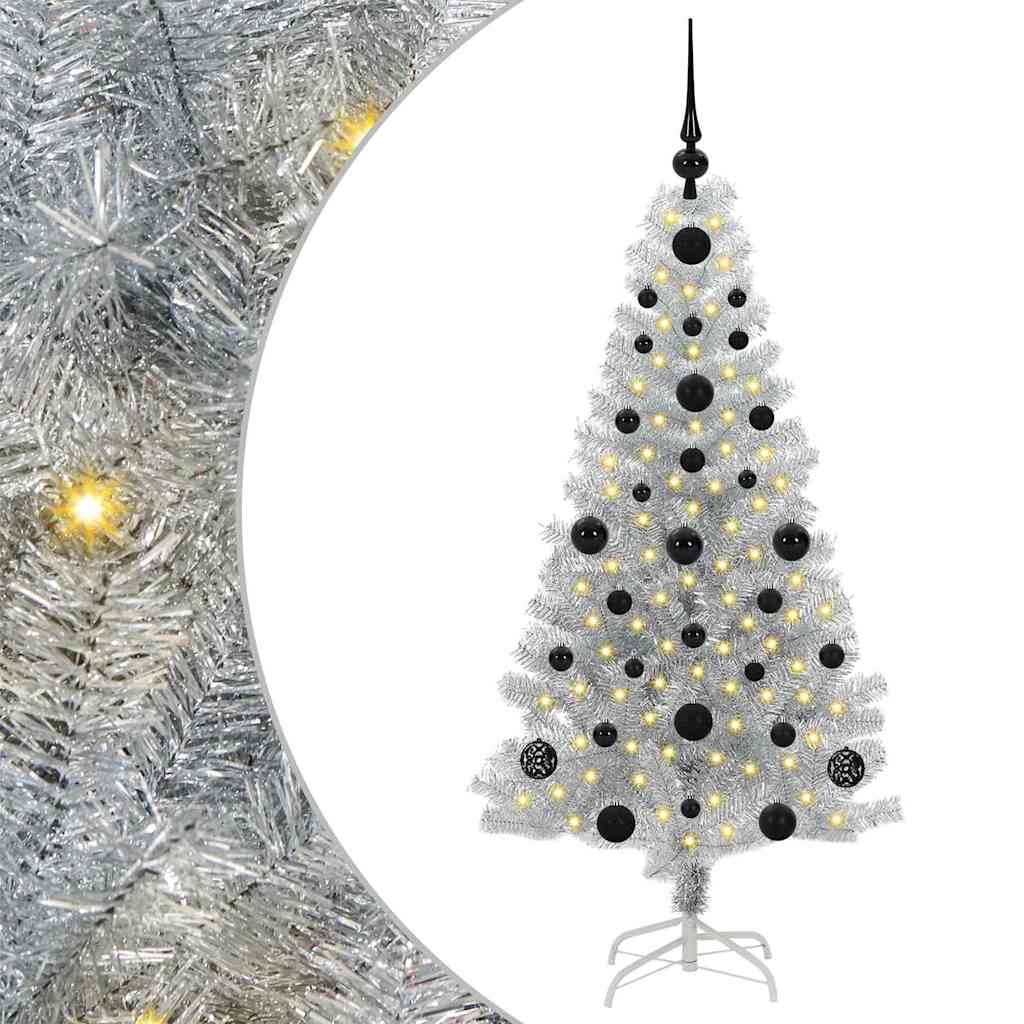 Juletre med 150 LED med stativ sølv 120 cm PET