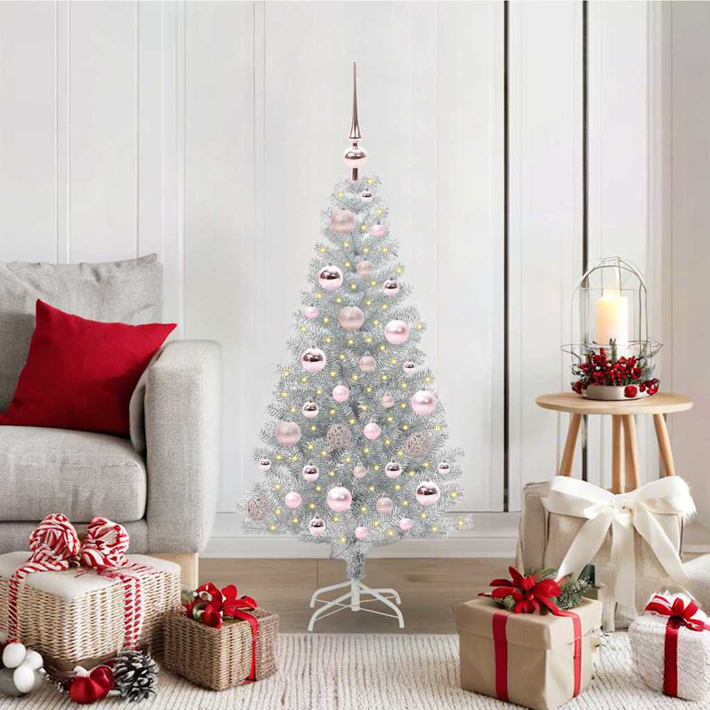 Juletre med 150 LED med stativ sølv 120 cm PET