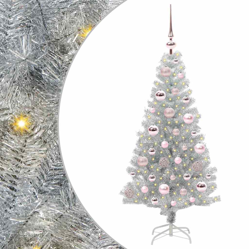 Juletre med 150 LED med stativ sølv 120 cm PET