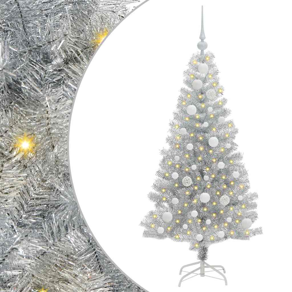 Juletre med 150 LED med stativ sølv 120 cm PET