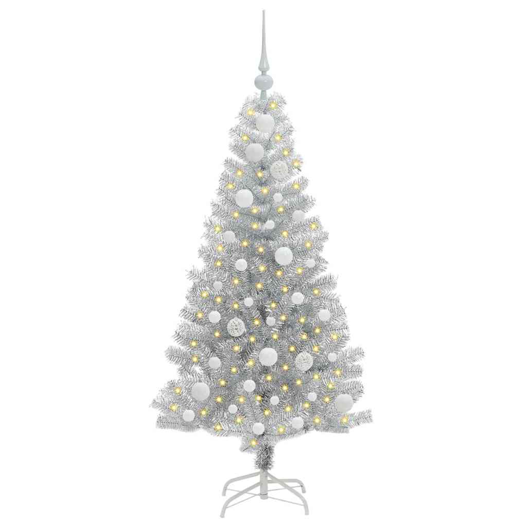 Juletre med 150 LED med stativ sølv 120 cm PET