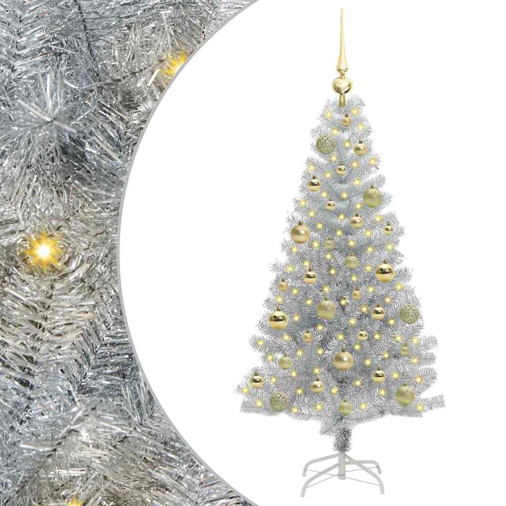 Juletre med 150 LED med stativ sølv 120 cm PET