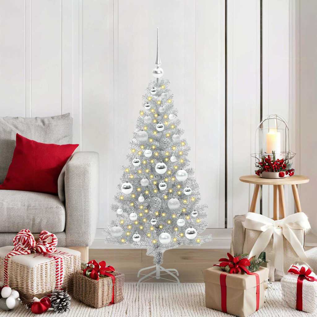 Juletre med 150 LED med stativ sølv 120 cm PET