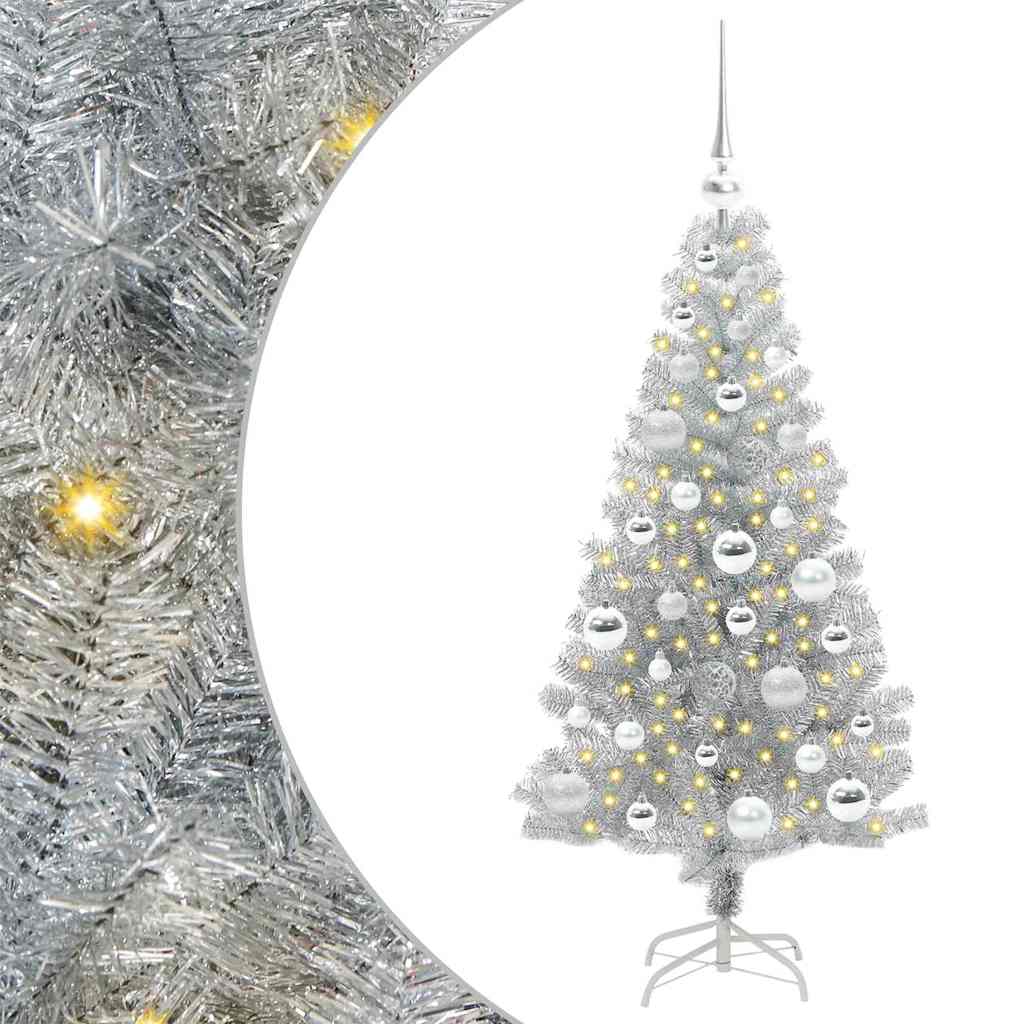 Juletre med 150 LED med stativ sølv 120 cm PET