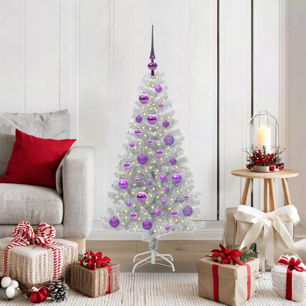 Juletre med 150 LED med stativ sølv 120 cm PET