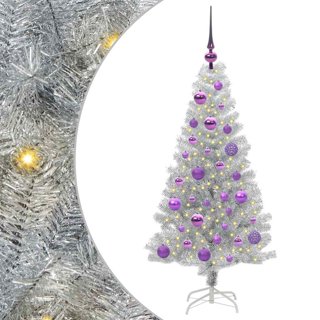 Juletre med 150 LED med stativ sølv 120 cm PET