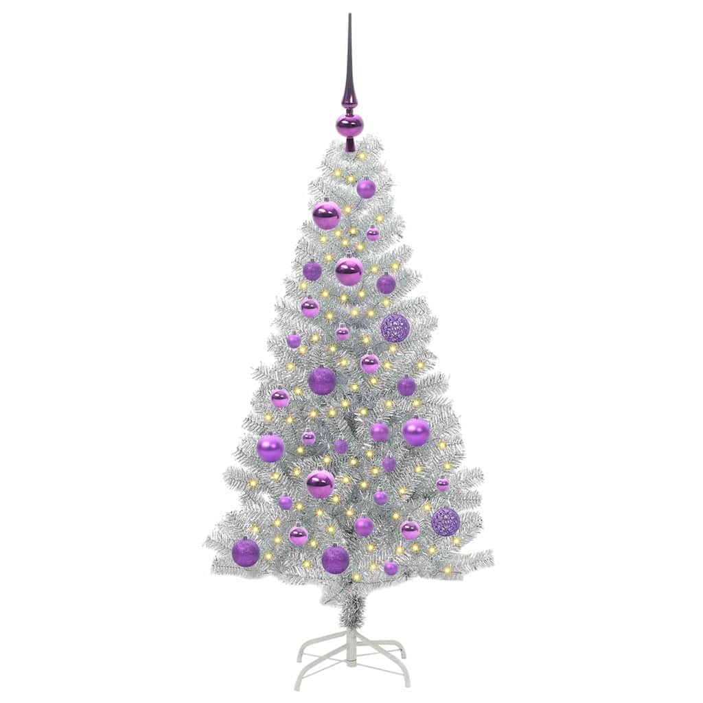 Juletre med 150 LED med stativ sølv 120 cm PET