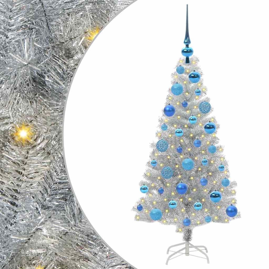 Juletre med 150 LED med stativ sølv 120 cm PET