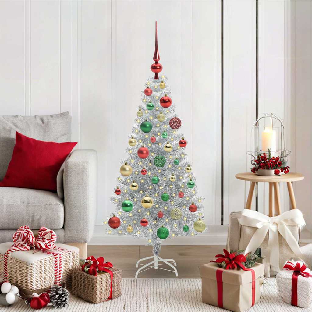 Juletre med 150 LED med stativ sølv 120 cm PET