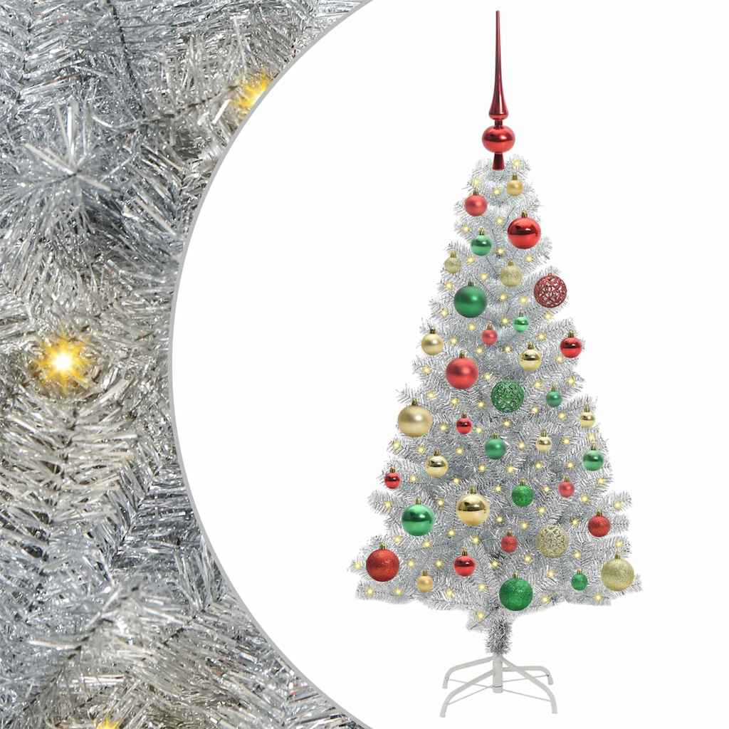 Juletre med 150 LED med stativ sølv 120 cm PET