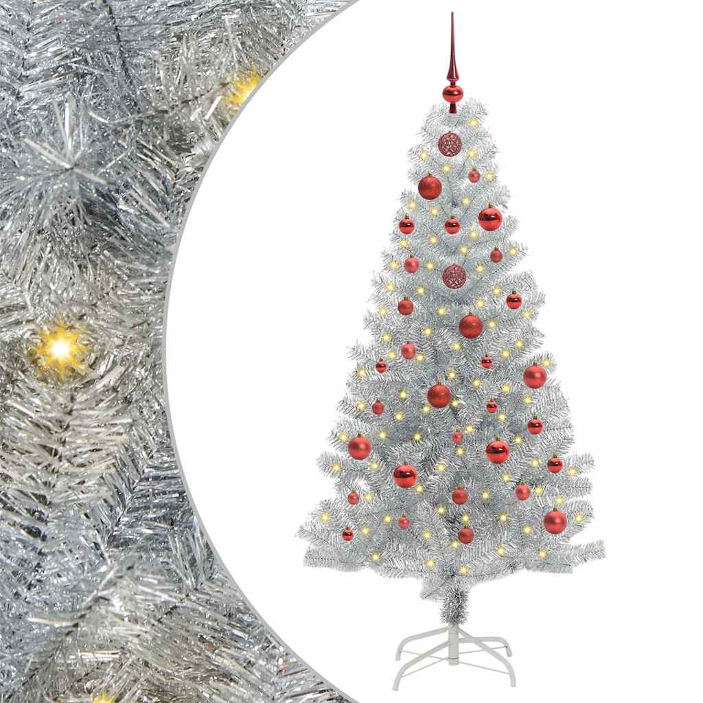 Juletre med 150 LED med stativ sølv 150 cm PET