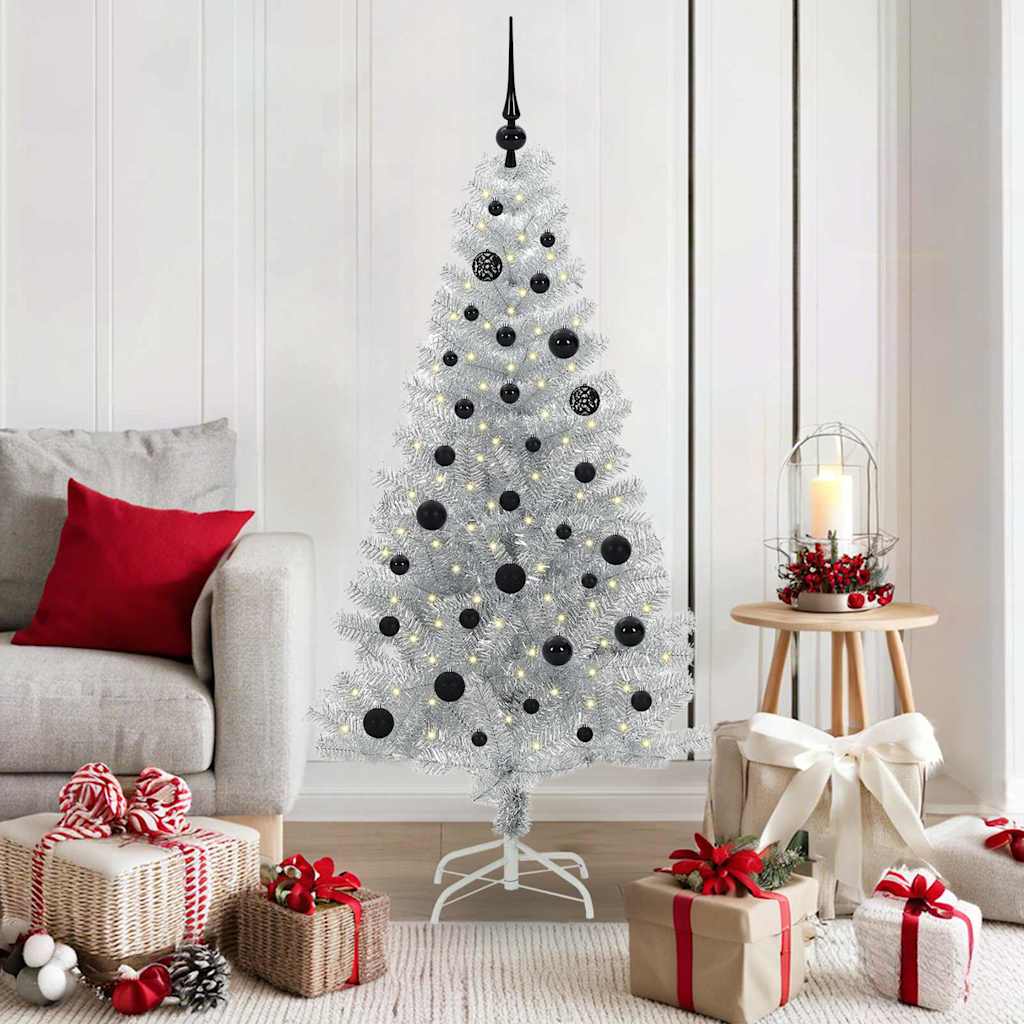 Juletre med 150 LED med stativ sølv 150 cm PET