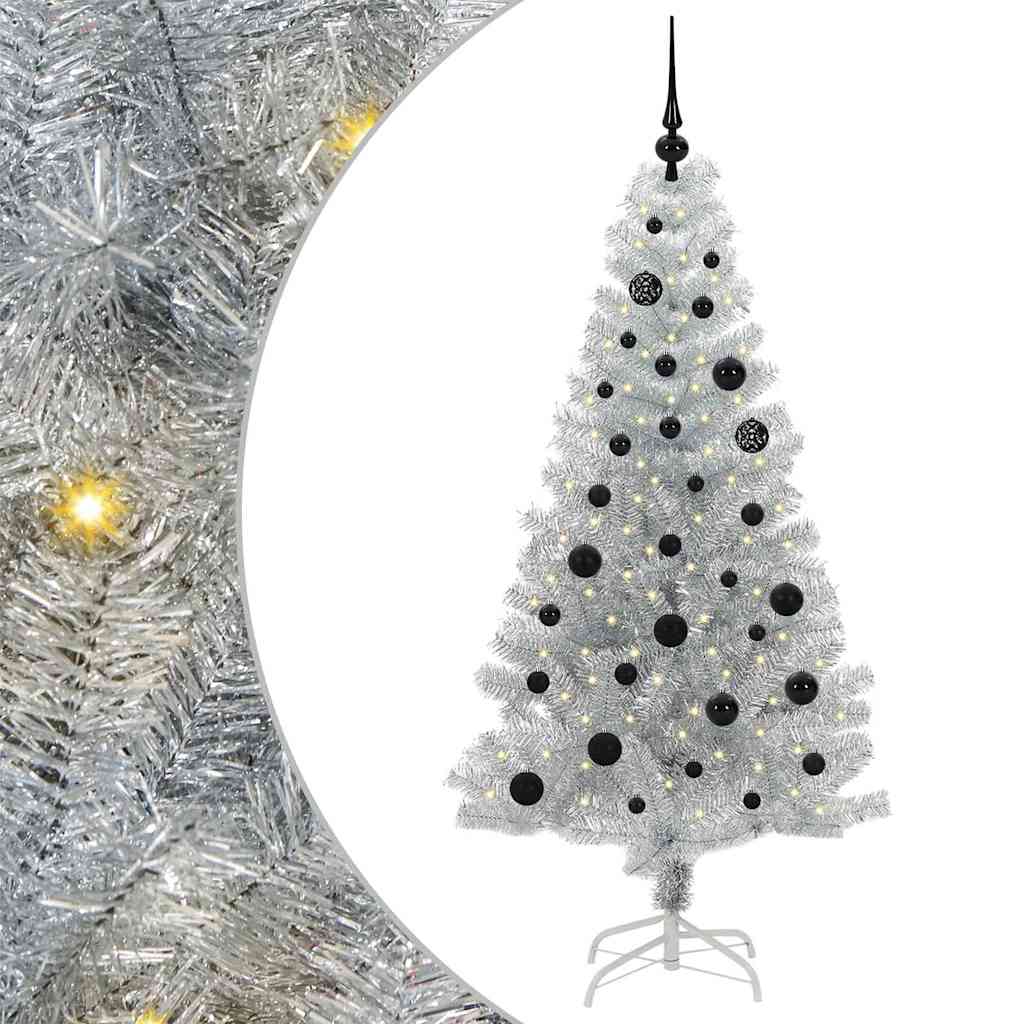 Juletre med 150 LED med stativ sølv 150 cm PET