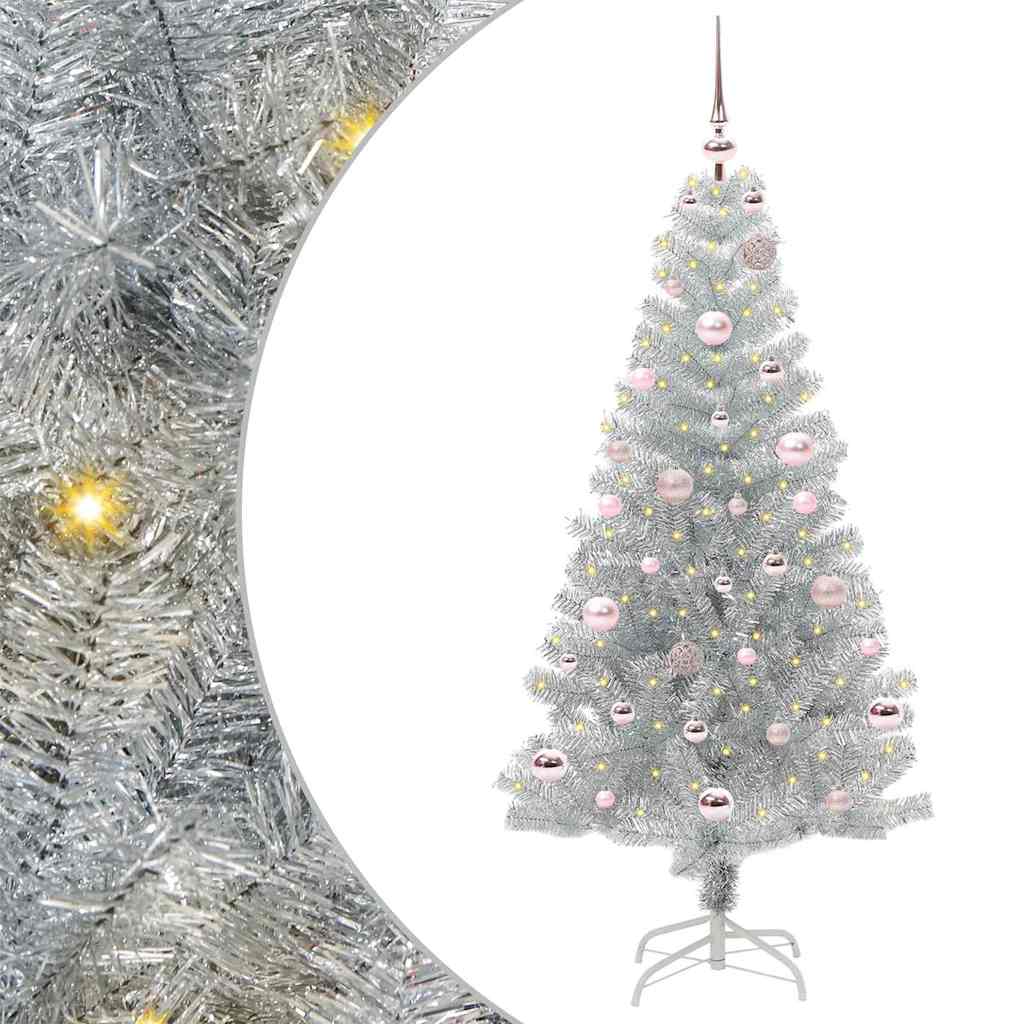 Juletre med 150 LED med stativ sølv 150 cm PET