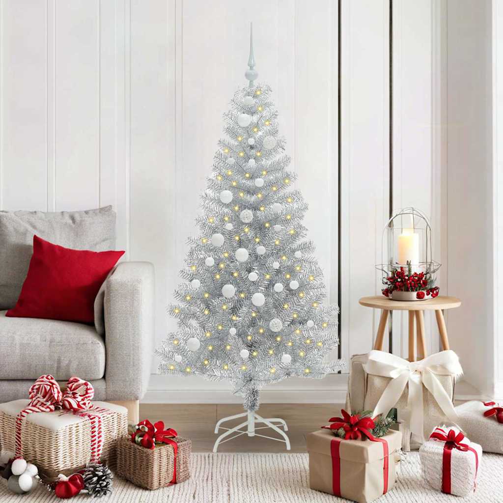 Juletre med 150 LED med stativ sølv 150 cm PET